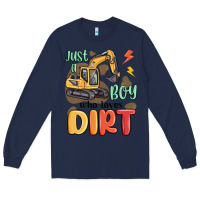 Navy just a boy who loves dirt Long Sleeve Tee - MaliasSmallBusiness