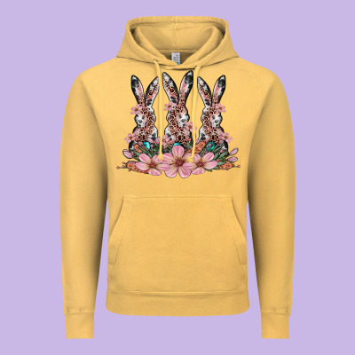 Rabbits With Blossom Flower Vintage Hoodie Designed By Artiststas