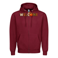 Burgundy welcome pumpkin Zipper Hoodie - BundleAndBundleShop