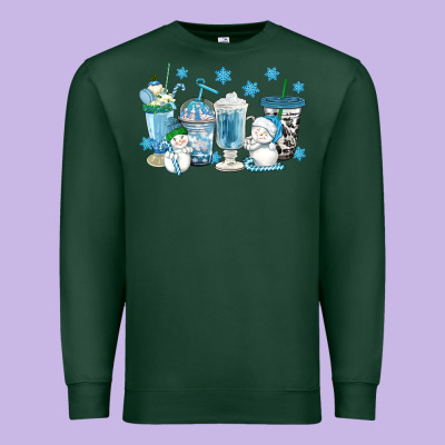 Winter Snowman Coffee Cups Premium Sweatshirt Designed By Texasbilliewilder