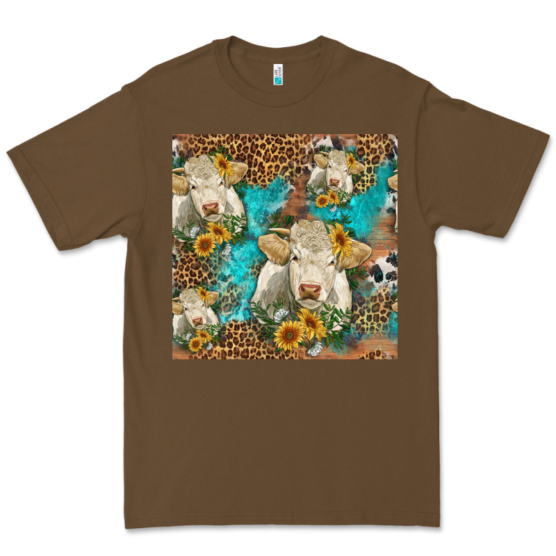 Sunflowers Charolais Cow Seamless Pattern Premium Tee by HRA Design Shop | Teevron