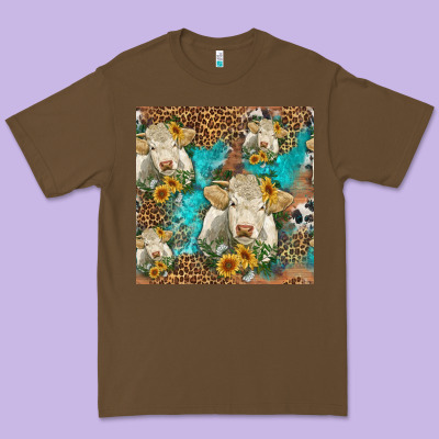 Sunflowers Charolais Cow Seamless Pattern Premium Tee Designed By Hra Design Shop