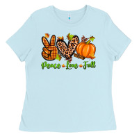 Baby Blue peace love fall Ladies Tee - Zillion Design Studio