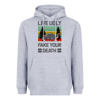 Heather Grey Lıve Ugly Fake Your Death Heavyweight Hoodie - Bettercallsaul