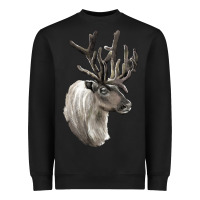 Black Reindeer Buck Deer Head Heavyweight Sweatshirt - LillyAllenDesigns