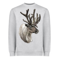 Heather Grey Reindeer Buck Deer Head Heavyweight Sweatshirt - LillyAllenDesigns