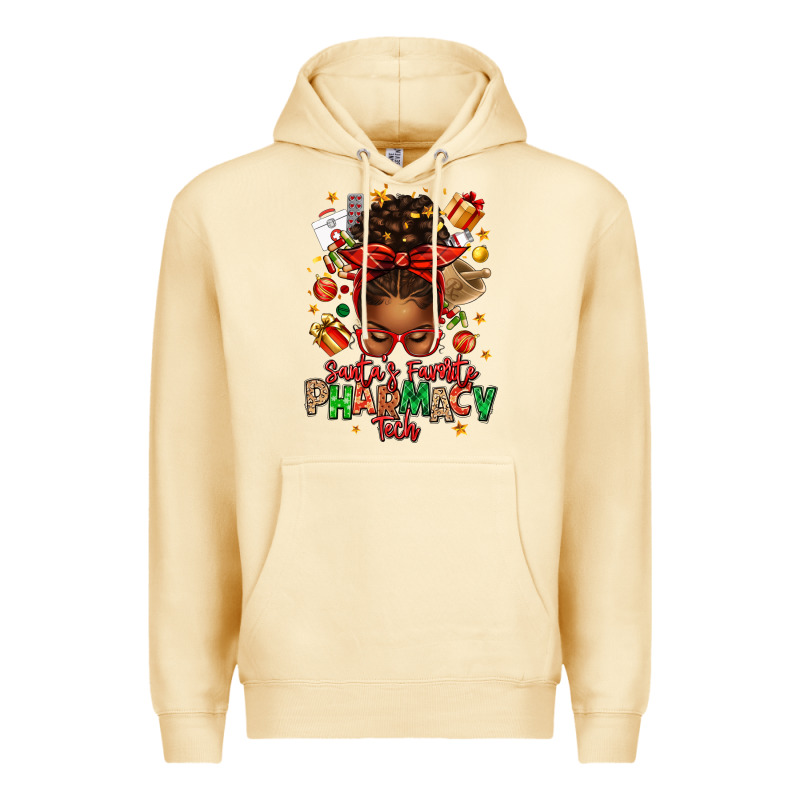 Santas Favorite Pharmacy Tech Afro Messy Bun Premium Hoodie by texasbilliewilder | Teevron