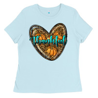 Baby Blue thankful pumpkin heart Ladies Tee - RanaPortraitStore