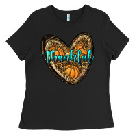 Black thankful pumpkin heart Ladies Tee - RanaPortraitStore