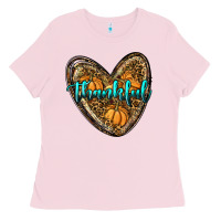 Bubblegum Pink thankful pumpkin heart Ladies Tee - RanaPortraitStore