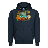 Navy Welcome Fall Pumpkins Zipper Hoodie - BundleAndBundleShop