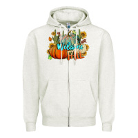 Oatmeal Heather Welcome Fall Pumpkins Zipper Hoodie - BundleAndBundleShop