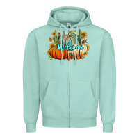 Seafoam Welcome Fall Pumpkins Zipper Hoodie - BundleAndBundleShop