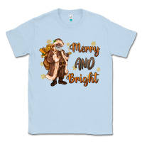 Dusty Blue merry and bright black santa Classic Tee - MaliasSmallBusiness