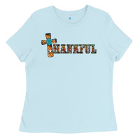 Baby Blue thankful pumpkin cross Ladies Tee - RanaPortraitStore