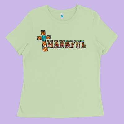 Thankful Pumpkin Cross Ladies Tee Designed By Ranaportraitstore