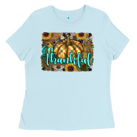 Baby Blue thankful pumpkin Ladies Tee - RanaPortraitStore