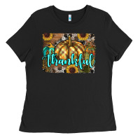 Black thankful pumpkin Ladies Tee - RanaPortraitStore