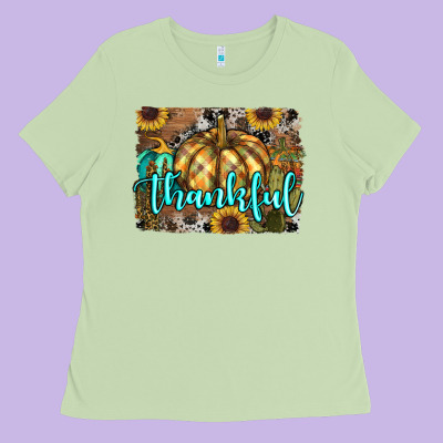 Thankful Pumpkin Ladies Tee Designed By Ranaportraitstore
