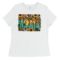 White thankful pumpkin Ladies Tee - RanaPortraitStore