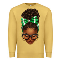 Antique Gold Afro Messy Bun Green and White Bow Premium Sweatshirt - texasbilliewilder