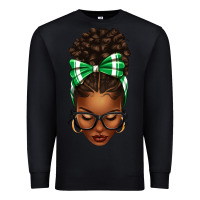 Black Afro Messy Bun Green and White Bow Premium Sweatshirt - texasbilliewilder