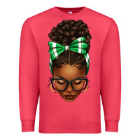 Cardinal Afro Messy Bun Green and White Bow Premium Sweatshirt - texasbilliewilder