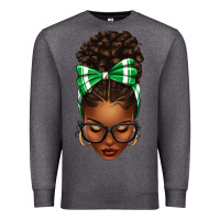 Charcoal Heather Afro Messy Bun Green and White Bow Premium Sweatshirt - texasbilliewilder