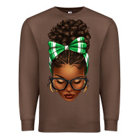 Chestnut Afro Messy Bun Green and White Bow Premium Sweatshirt - texasbilliewilder