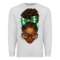 Dove Grey Afro Messy Bun Green and White Bow Premium Sweatshirt - texasbilliewilder