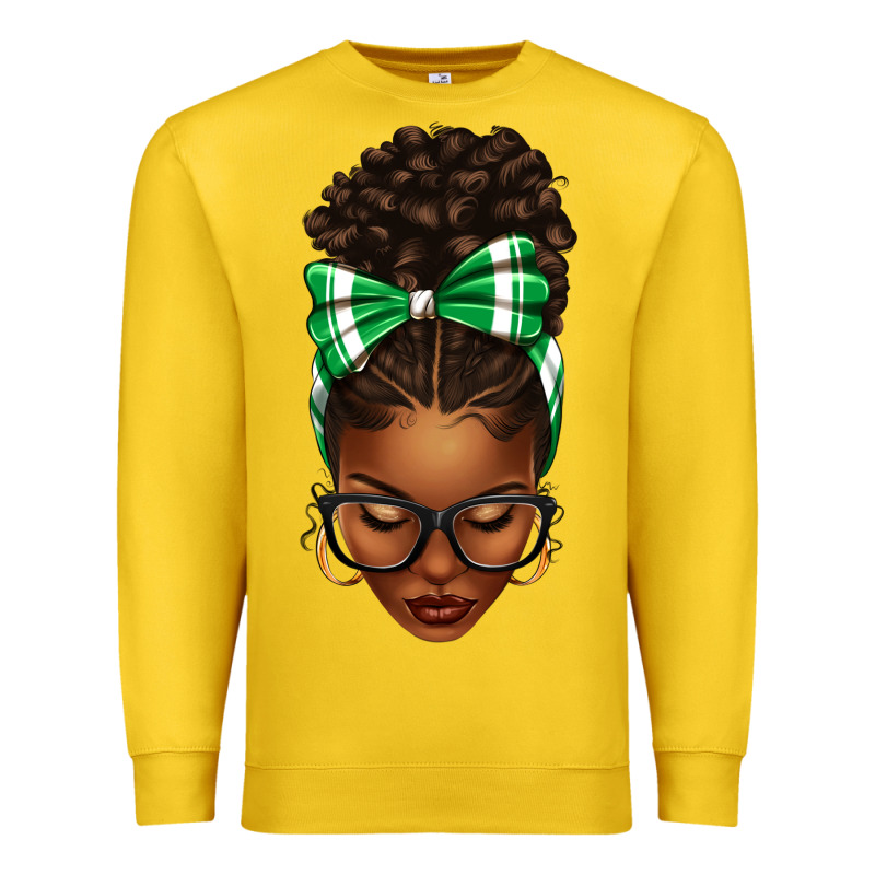 Afro Messy Bun Green And White Bow Premium Sweatshirt by texasbilliewilder | Teevron