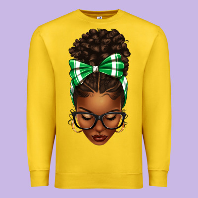 Afro Messy Bun Green And White Bow Premium Sweatshirt Designed By Texasbilliewilder