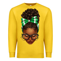 Lemon Afro Messy Bun Green and White Bow Premium Sweatshirt - texasbilliewilder