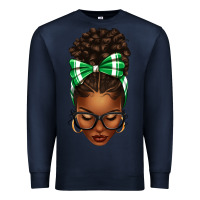 Navy Afro Messy Bun Green and White Bow Premium Sweatshirt - texasbilliewilder