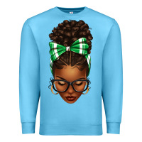Ocean Blue Afro Messy Bun Green and White Bow Premium Sweatshirt - texasbilliewilder