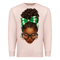 Pale Pink Afro Messy Bun Green and White Bow Premium Sweatshirt - texasbilliewilder