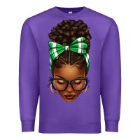 Purple Afro Messy Bun Green and White Bow Premium Sweatshirt - texasbilliewilder