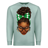 Seafoam Afro Messy Bun Green and White Bow Premium Sweatshirt - texasbilliewilder