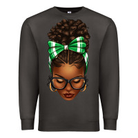 Smoke Afro Messy Bun Green and White Bow Premium Sweatshirt - texasbilliewilder