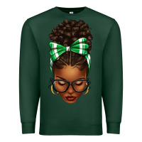 Sports Green Afro Messy Bun Green and White Bow Premium Sweatshirt - texasbilliewilder