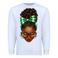 White Afro Messy Bun Green and White Bow Premium Sweatshirt - texasbilliewilder
