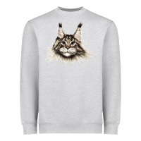 Heather Grey Maine Coon Cat Face Heavyweight Sweatshirt - LillyAllenDesigns