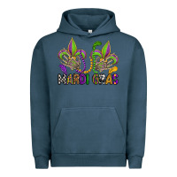 Pigment Midnight Navy mardi gras skeleton hands  fleur de lis Urban Hoodie - OliviaCreatesArt