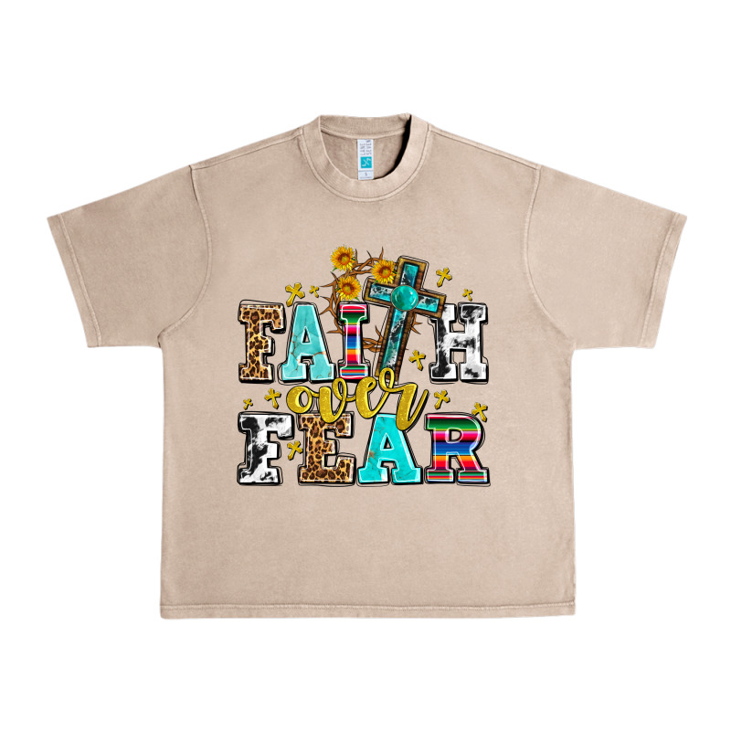 Faith Over Fear With Cross And Sunflowers Urban Heavy Tee by AdoDesignShop | Teevron