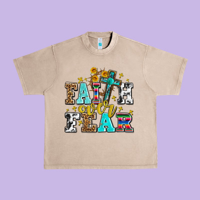 Faith Over Fear With Cross And Sunflowers Urban Heavy Tee Designed By Adodesignshop