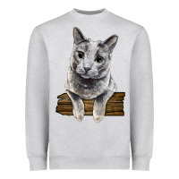 Heather Grey Russian Blue Cat Face Heavyweight Sweatshirt - LillyAllenDesigns