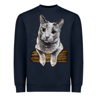 Navy Russian Blue Cat Face Heavyweight Sweatshirt - LillyAllenDesigns