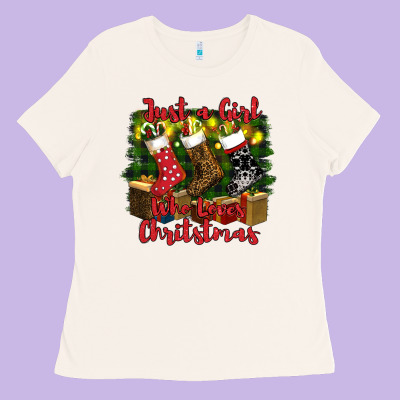 Just A Girl Who Loves Christmas Ladies Tee Designed By Ranaportraitstore