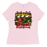 Bubblegum Pink just a girl who loves christmas Ladies Tee - RanaPortraitStore