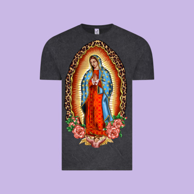 Our Lady Of Guadalupe Leopard And Roses Vintage Tee Designed By Barkaloodesign
